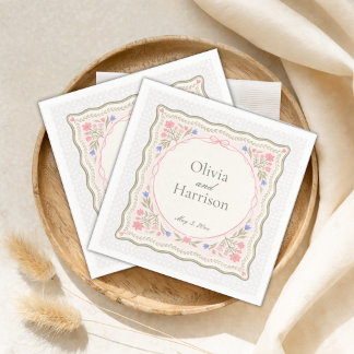 Elegant Sage Green Floral Wedding Cocktail Napkins スタンダードカクテルナプキン