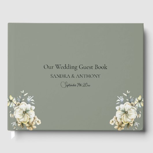 Elegant Sage Green Floral Wedding Guest Book ゲストブック (正面)