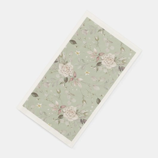Elegant Sage Green Floral Wedding Guest Towel (コーナー)