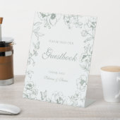 Elegant Sage Green Floral Wedding Guestbook 台座サイン (インサイチュ)