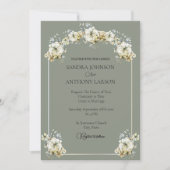 Elegant Sage Green Floral Wedding Invitation 招待状 (正面)