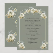 Elegant Sage Green Floral Wedding Invitation 招待状 (正面/裏面)