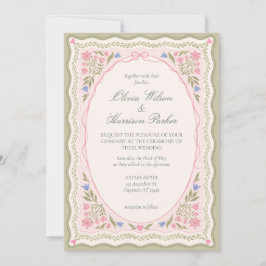 Elegant Sage Green Floral Wedding Invitation 招待状