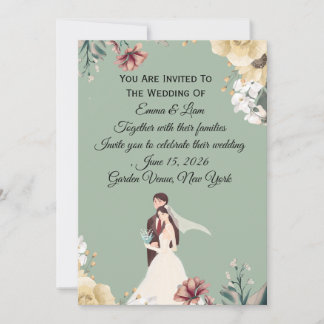 Elegant Sage Green Floral Wedding Invitation Templ 招待状