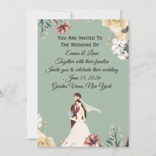 Elegant Sage Green Floral Wedding Invitation Templ 招待状 (正面)