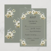 Elegant Sage Green Floral Wedding RSVP Card (正面/裏面)