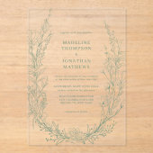 Elegant Sage Green Floral Wreath Monogram Wedding アクリル招待状 (正面)