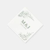 Elegant Sage Green Floral Wreath Monogram Wedding スタンダードカクテルナプキン (角)