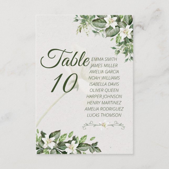 Elegant Sage Green Foliage Table Number with Guest (正面)