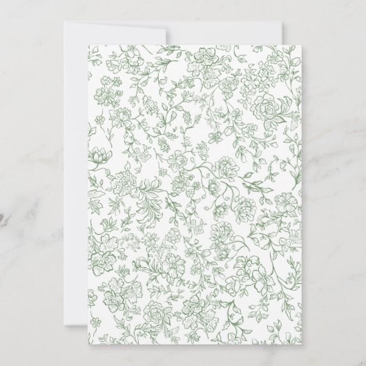 Elegant Sage Green French Floral Toile 招待状 (裏面)