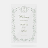 Elegant Sage Green French Floral Wedding Sign アクリルサイン (正面)