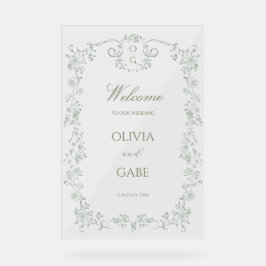 Elegant Sage Green French Floral Wedding Sign アクリルサイン