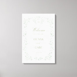 Elegant Sage Green French Floral Wedding Sign キャンバスプリント