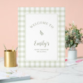 Elegant Sage Green Gingham Baby Shower Welcome アクリルサイン (ウェディング)