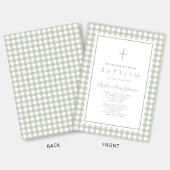 Elegant Sage Green Gingham Girl Baptism 招待状