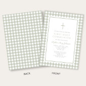Elegant Sage Green Gingham Girl First Communion 招待状