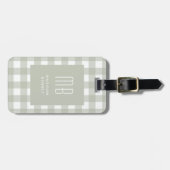 Elegant Sage Green Gingham Monogram ラゲッジタグ (正面横)
