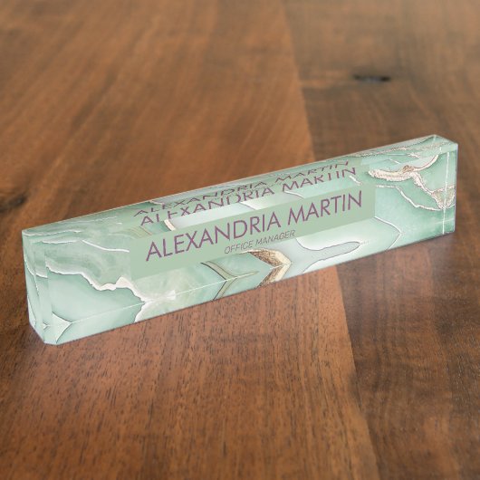 Elegant Sage Green Gold Glitter Office Desk Name デスクネームプレート (側面)