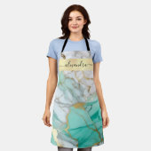 Elegant Sage Green Gold Marble Stone Custom エプロン (着用した状態)