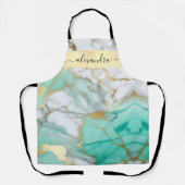 Elegant Sage Green Gold Marble Stone Custom エプロン (正面)
