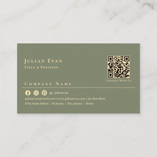 Elegant Sage Green Gold Professional Monogram 名刺 (裏面)