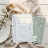 Elegant Sage Green Hand-Drawn Floral Wedding 招待状