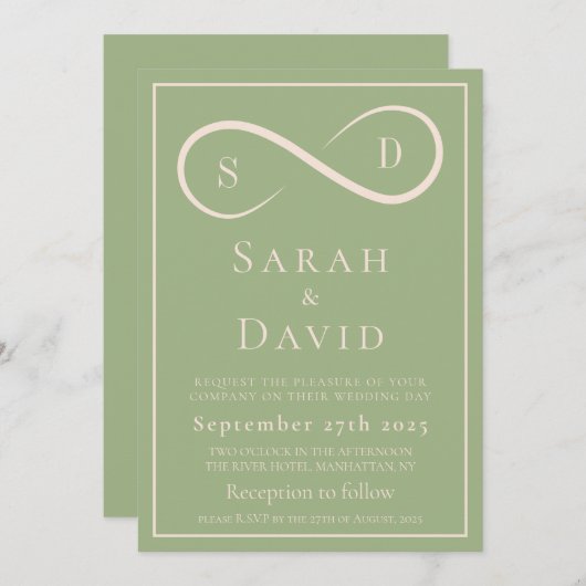 Elegant Sage Green Infinity Minimalist Modern 招待状 (正面/裏面)