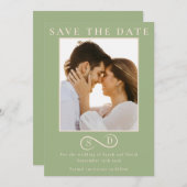Elegant Sage Green Infinity Monogram Save the Date セーブザデート (正面/裏面)