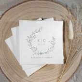 Elegant Sage Green Initials Botanical Wedding スタンダードカクテルナプキン