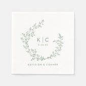 Elegant Sage Green Initials Botanical Wedding スタンダードカクテルナプキン (正面)