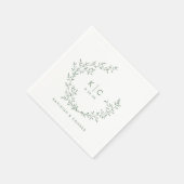 Elegant Sage Green Initials Botanical Wedding スタンダードカクテルナプキン (角)