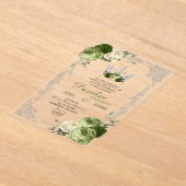 Elegant Sage Green Ivory Crown Quinceanera アクリル招待状 (レイダウン)