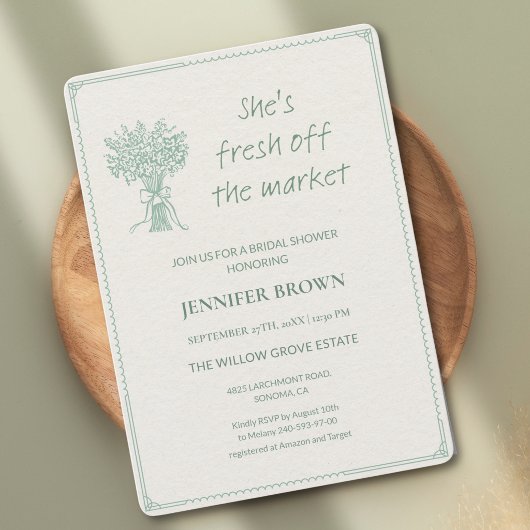 Elegant Sage Green Minimalist Bridal Shower invite 招待状