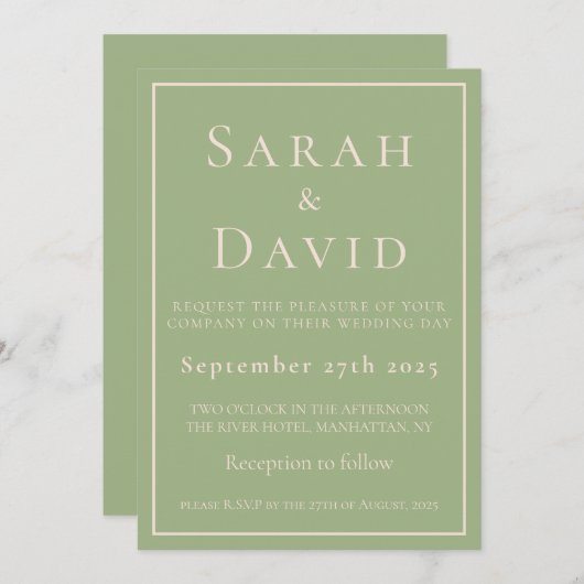Elegant Sage Green Minimalist Modern 招待状 (正面/裏面)
