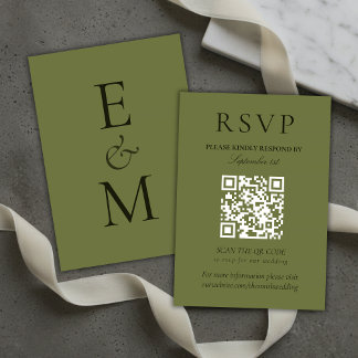 Elegant Sage Green Minimalist Wedding QR Code 出欠カード