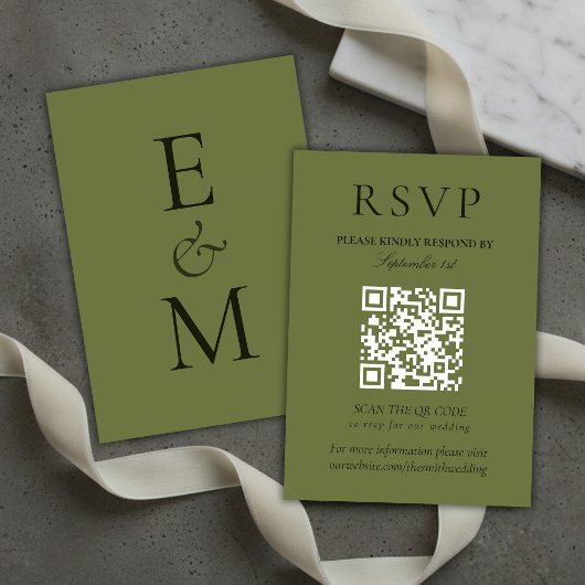Elegant Sage Green Minimalist Wedding QR Code 出欠カード
