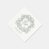 Elegant Sage Green Monogram Crest Script Wedding スタンダードカクテルナプキン (角)