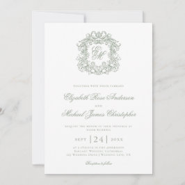 Elegant Sage Green Monogram Crest Wedding 招待状