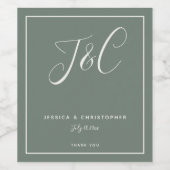 Elegant Sage Green Monogram Initials Wedding ワインラベル (シングルラベル)