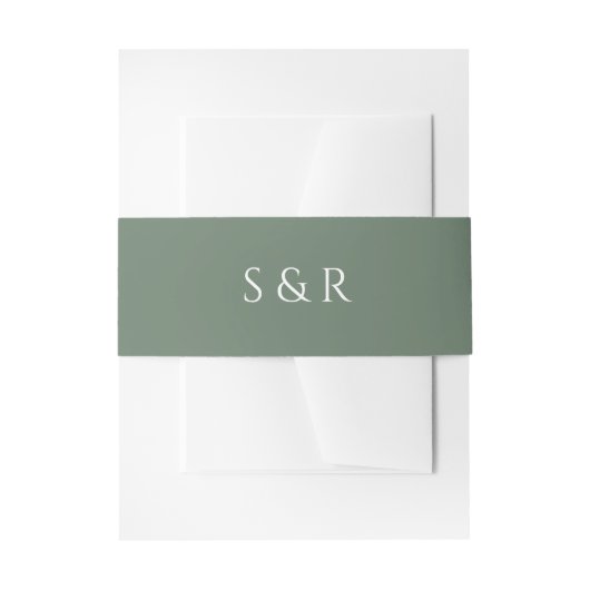 Elegant Sage Green Monogram Invitation 招待状ベリーバンド (正面例)