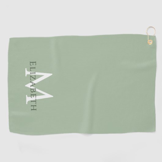 Elegant Sage Green Monogram Name Initial Custom ゴルフタオル (横)