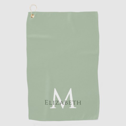 Elegant Sage Green Monogram Name Initial Custom ゴルフタオル (正面)
