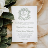 Elegant Sage Green Monogram Wedding Crest 招待状