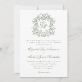 Elegant Sage Green Monogram Wedding Crest 招待状