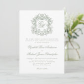 Elegant Sage Green Monogram Wedding Crest 招待状 (スタンド正面)