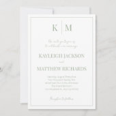 Elegant Sage Green Monogram Wedding Invitation 招待状 (正面)