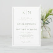Elegant Sage Green Monogram Wedding Invitation 招待状 (スタンド正面)