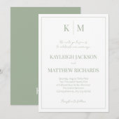 Elegant Sage Green Monogram Wedding  Invitation 招待状 (正面/裏面)