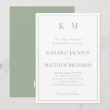 Elegant Sage Green Monogram Wedding  Invitation
