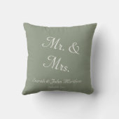 Elegant Sage Green Mr.and Mrs Name Date Script  クッション (裏面)